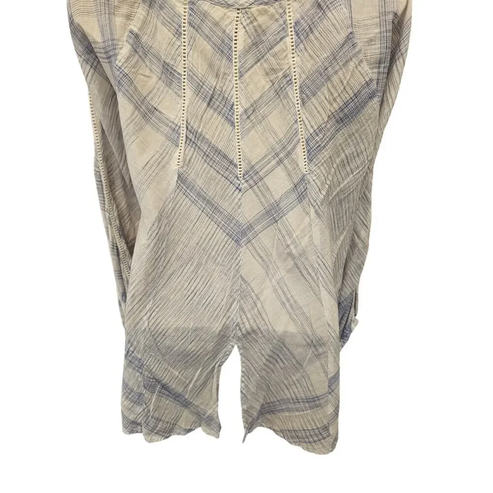 SUNDANCE XS Blue White Plaid Eyelet Pullover Boho Cotton Long Sleeve Top EUC - Picture 2 of 7
